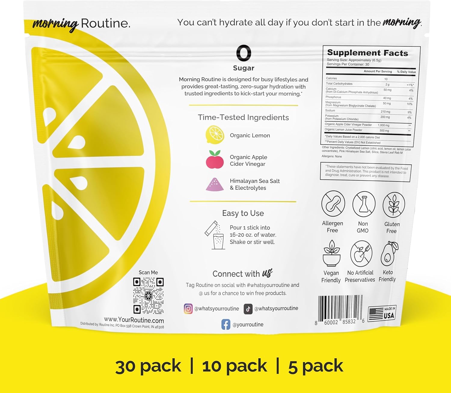 ROUTINE ACV powder highlights tangy lemon taste with electrolytes.