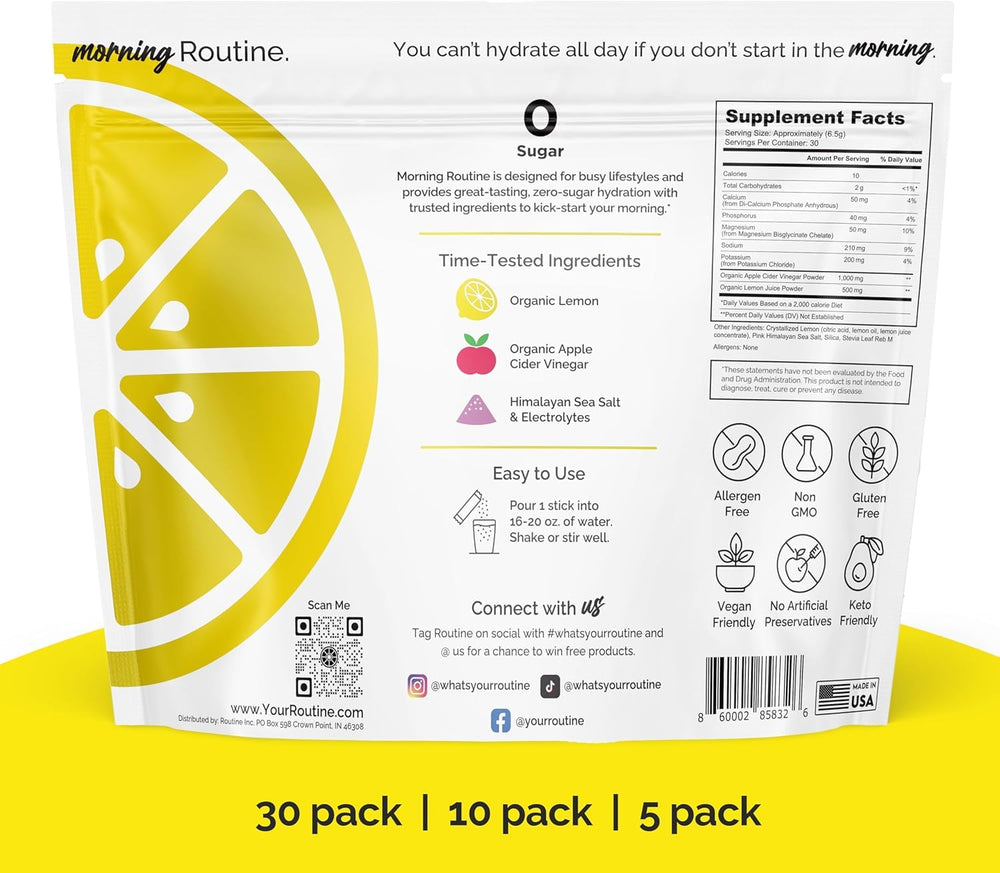 ROUTINE ACV powder highlights tangy lemon taste with electrolytes.
