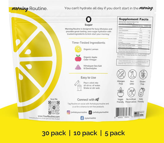 ROUTINE ACV powder highlights tangy lemon taste with electrolytes.