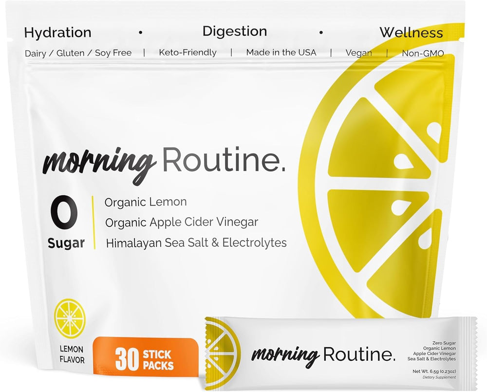 ROUTINE Morning Daily Hydration packaging with single-serve packets for convenient on-the-go hydration.