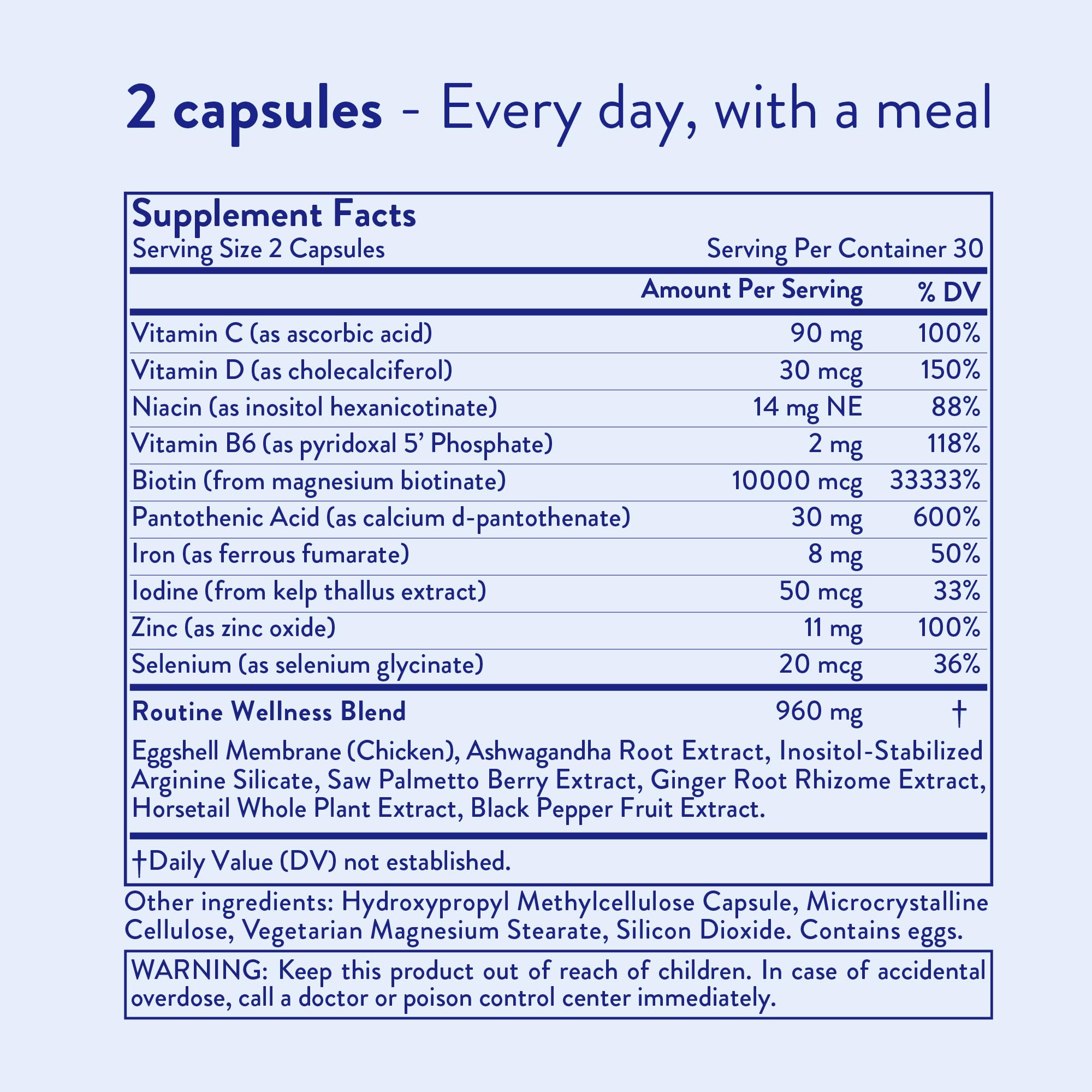 Routine Wellness back label nutrition facts emphasizing gluten free and vegetarian features