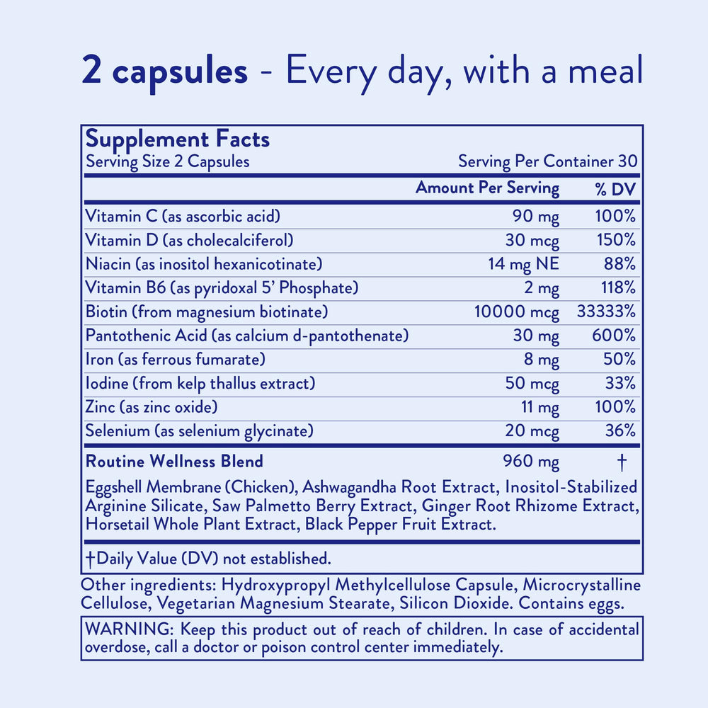 Routine Wellness back label nutrition facts emphasizing gluten free and vegetarian features