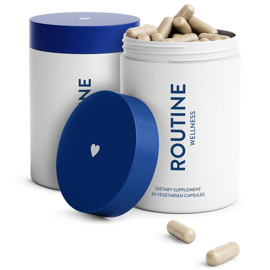 Routine Wellness Hair Growth Supplement bottle shows a 60-day daily-use supply