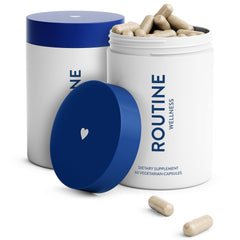 Routine Wellness Hair Growth Supplement bottle shows a 60-day daily-use supply