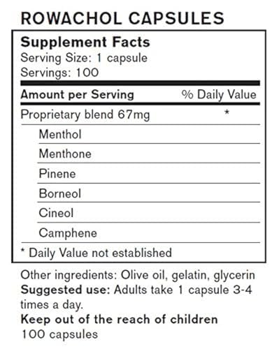 Rowachol capsules closeup emphasizes easy daily routine.