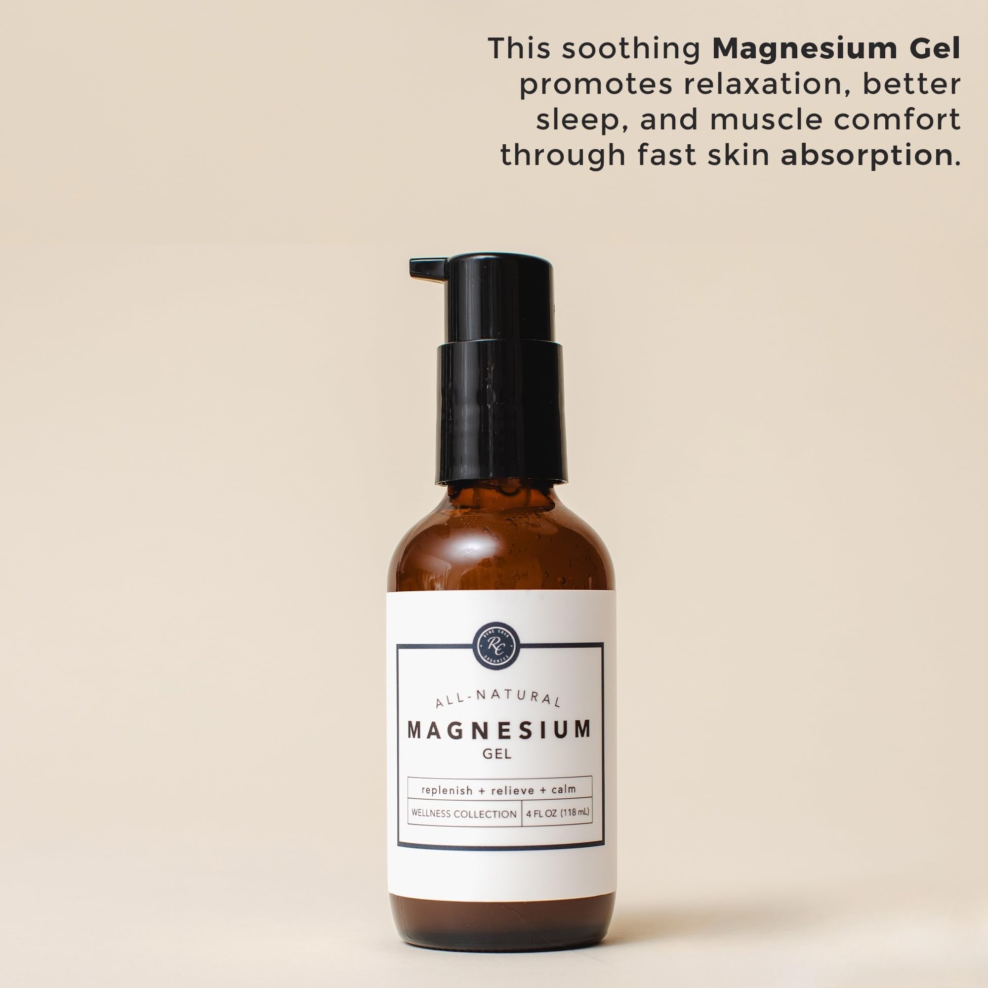 Rowe Casa Magnesium Gel with calming oils evokes soothing aroma for relaxation.