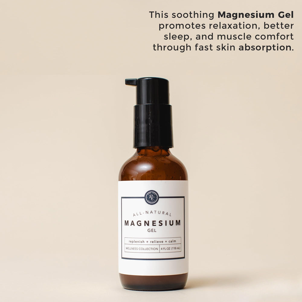 Rowe Casa Magnesium Gel with calming oils evokes soothing aroma for relaxation.