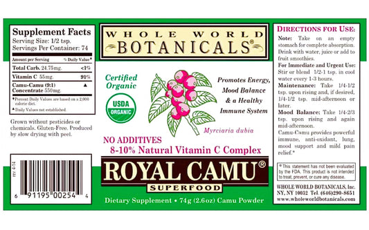 Royal Camu powder harvested and frozen to preserve vitamin C without additives