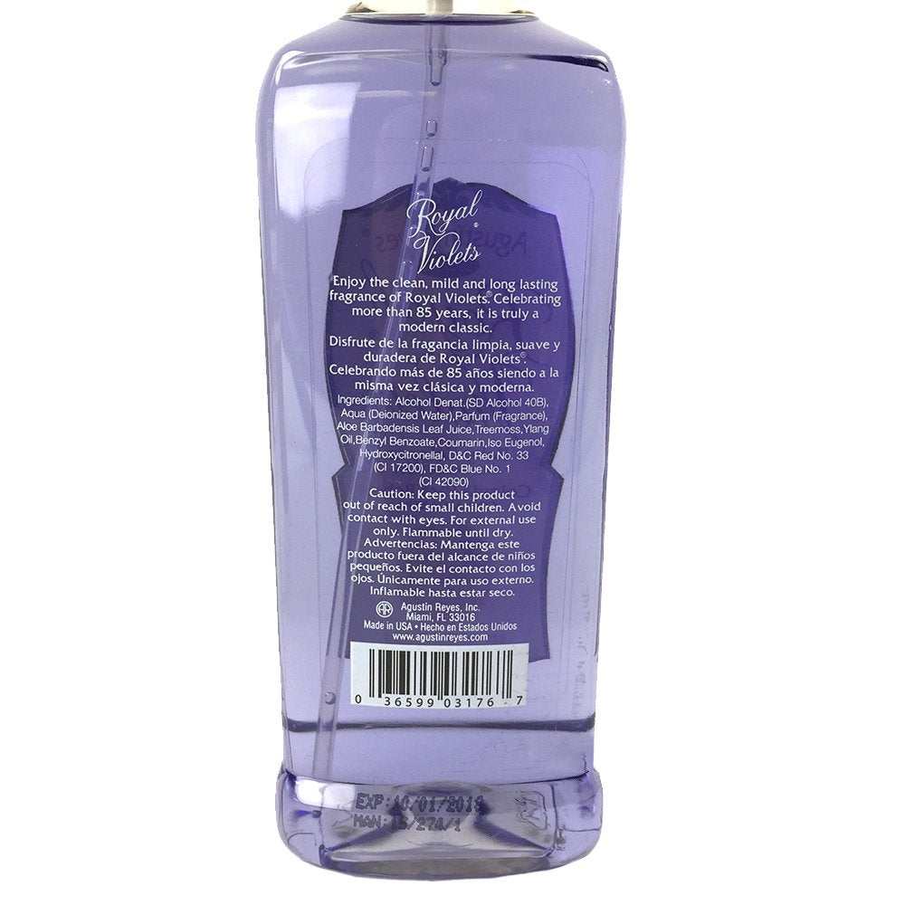 Close view of Royal Violets label highlighting Aloe Vera.