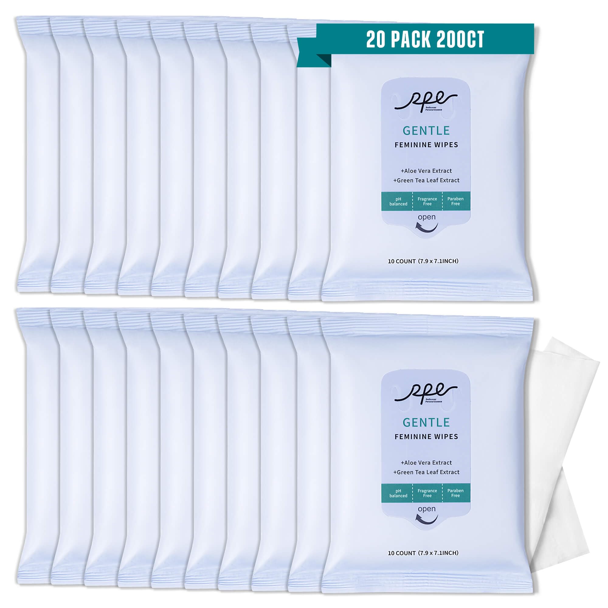 RPE Life Large Feminine Wipes with soft texture for gentle cleansing on the go.