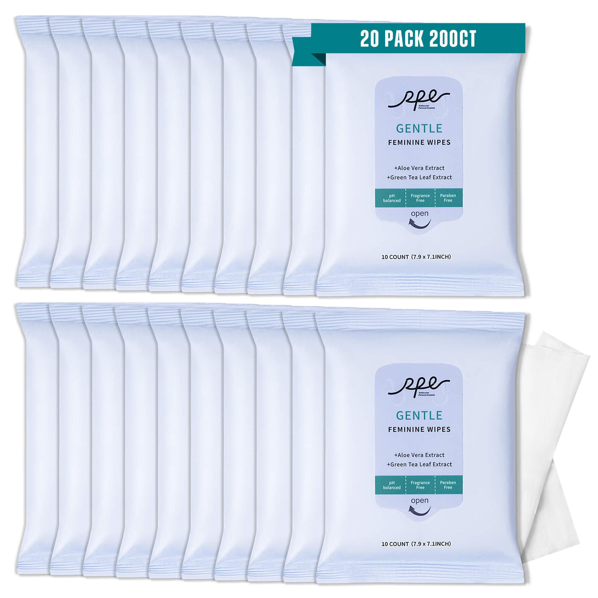 RPE Life Large Feminine Wipes with soft texture for gentle cleansing on the go.
