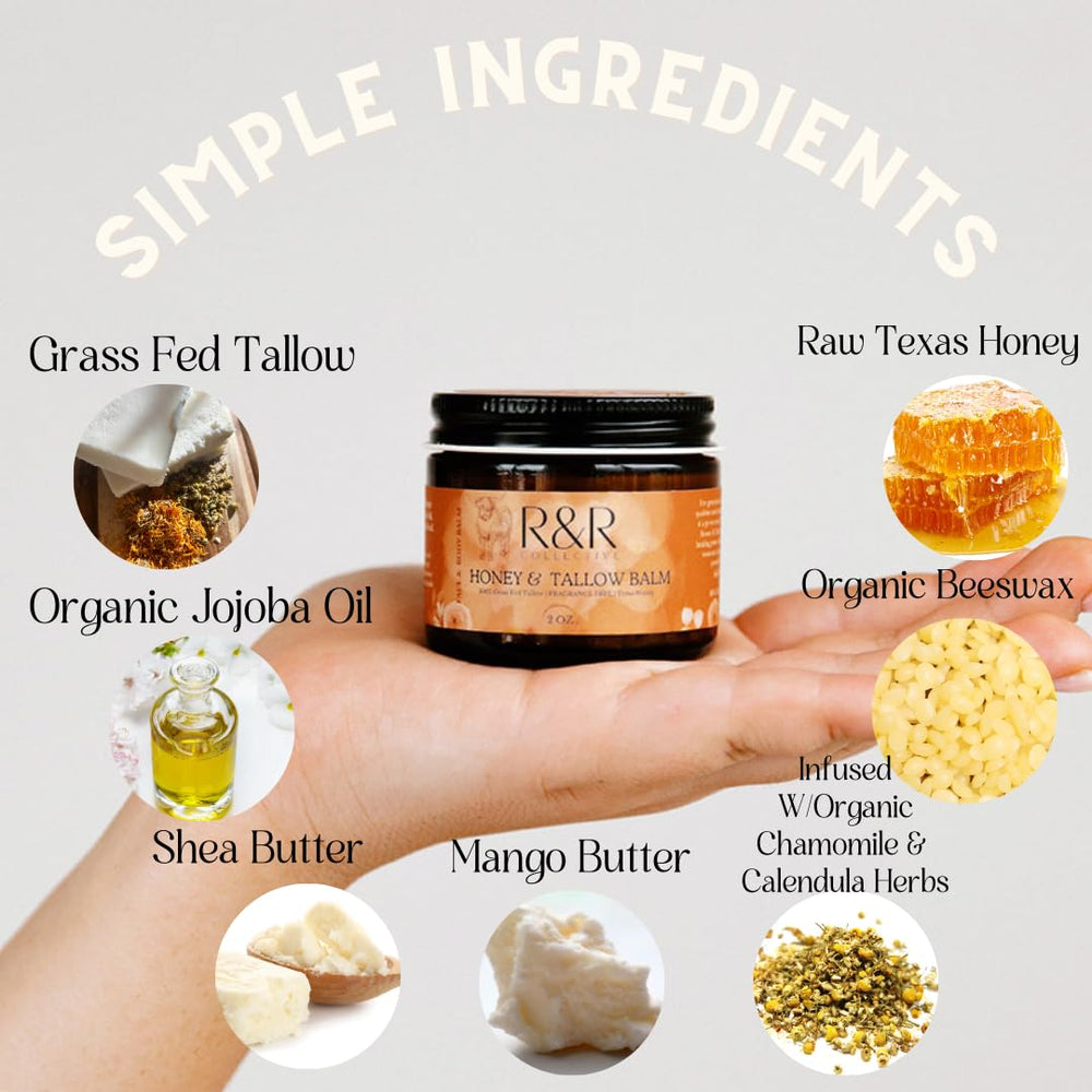 R&R Collective balm applied on hand showing skin nourishment.