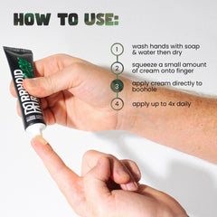 Rrhoid Rage application close-up shows creamy, protective texture.