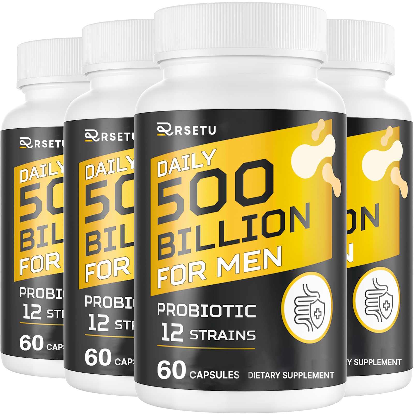 RSETU Men's Probiotic bottle with 500B CFUs supports daily gut health.