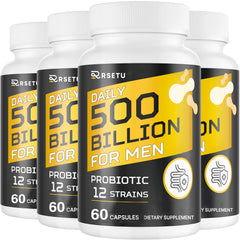 RSETU Men's Probiotic bottle with 500B CFUs supports daily gut health.