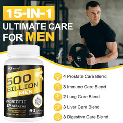 RSETU Probiotics for Men bottle on kitchen counter ready for daily use.