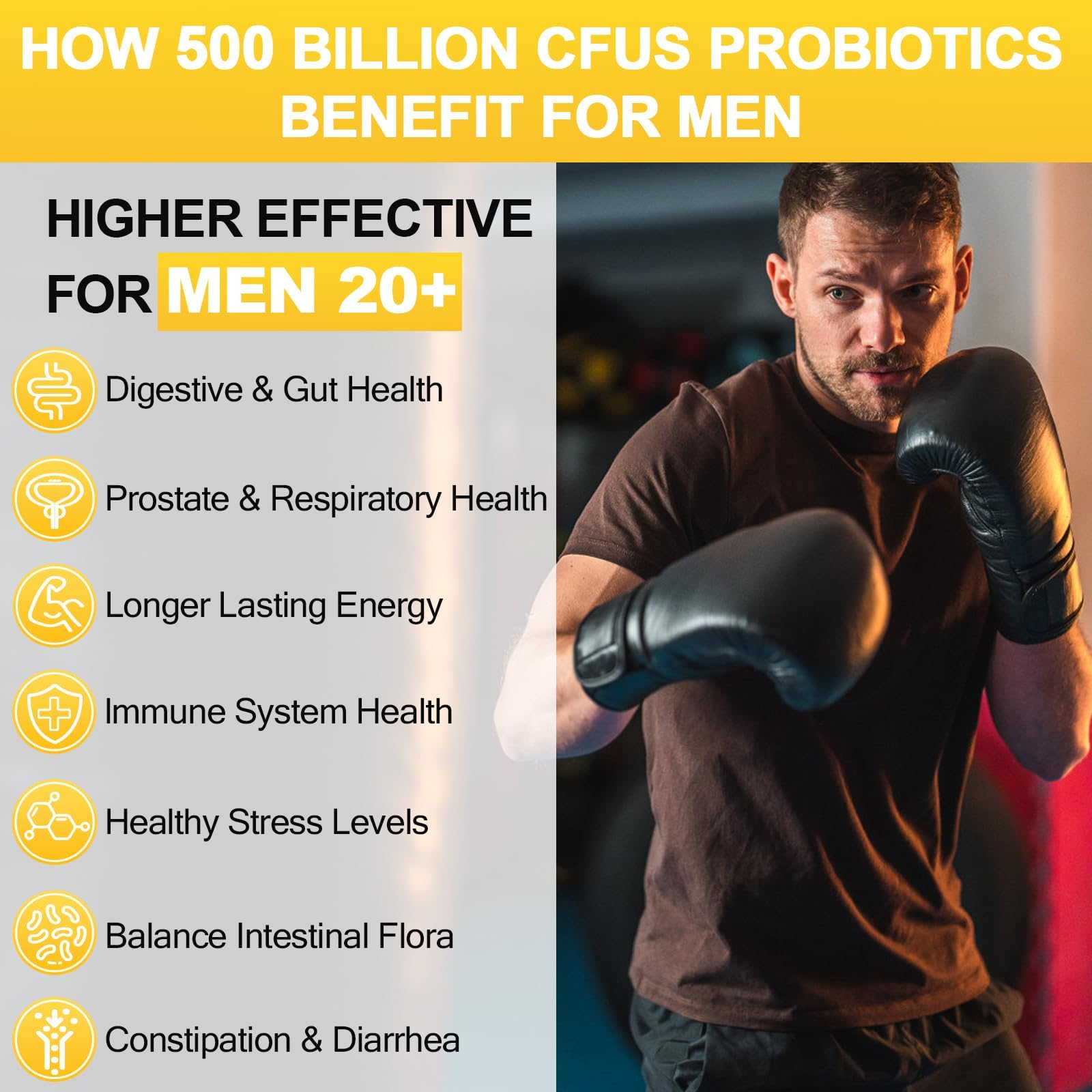 Close-up of RSETU men's probiotic capsules for digestive support.