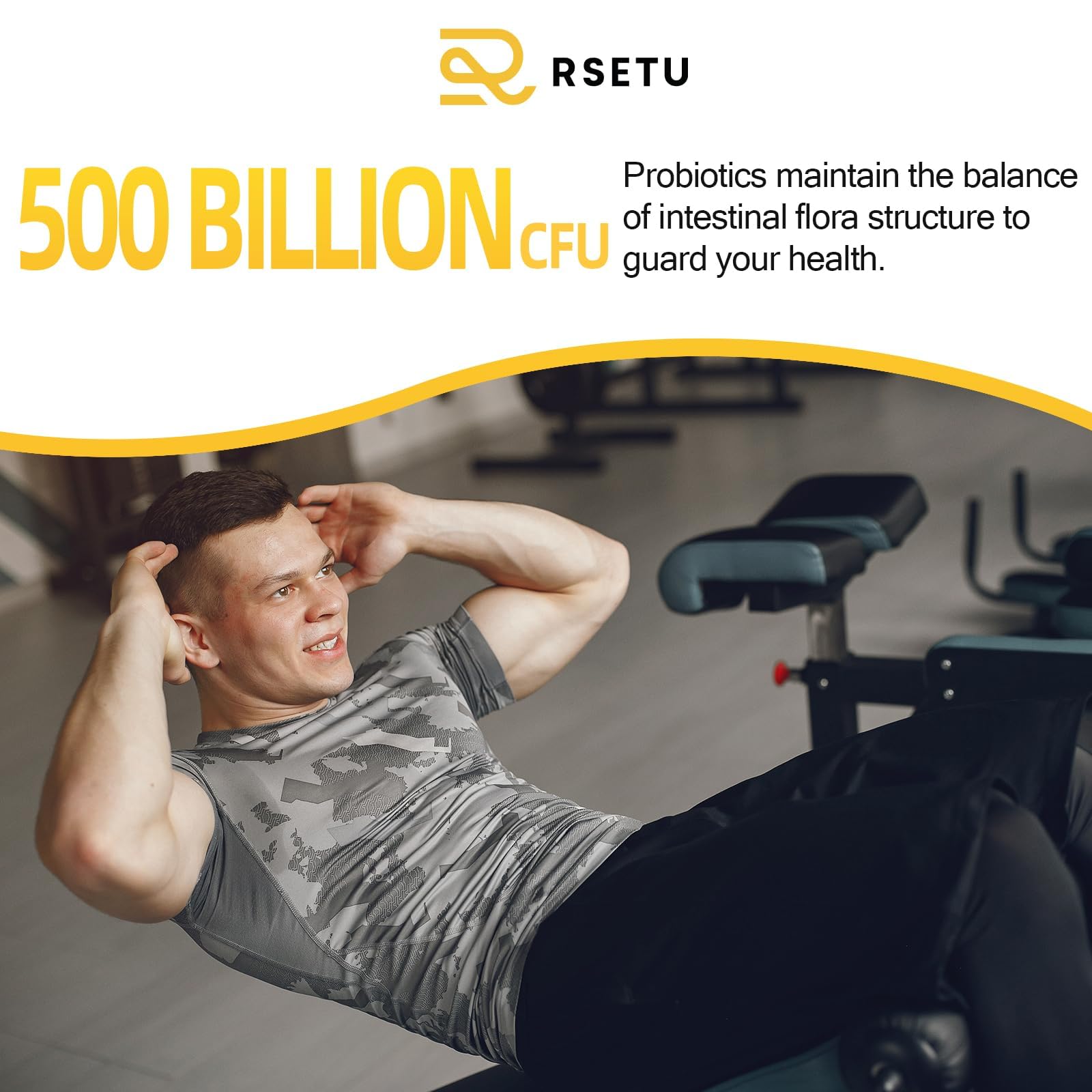 Lifestyle shot of RSETU probiotics in gym bag.
