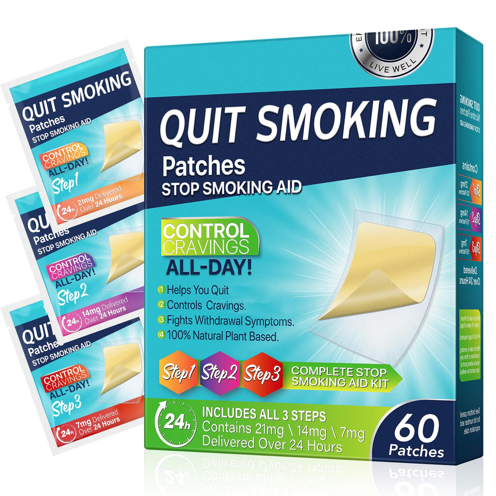 RSGRT Quit Smoking Patches packaging highlights an eight-week step-down program for gradual support.