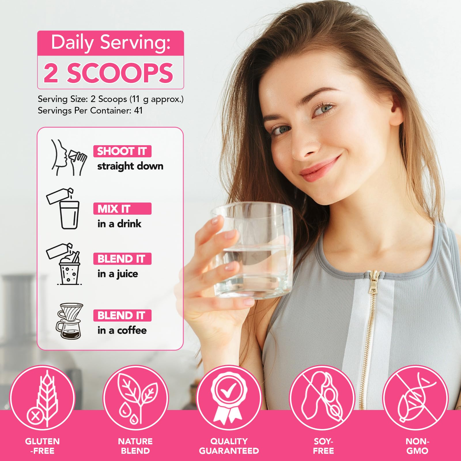 RSGRT unflavored collagen powder dissolves into coffee or smoothies without altering taste.