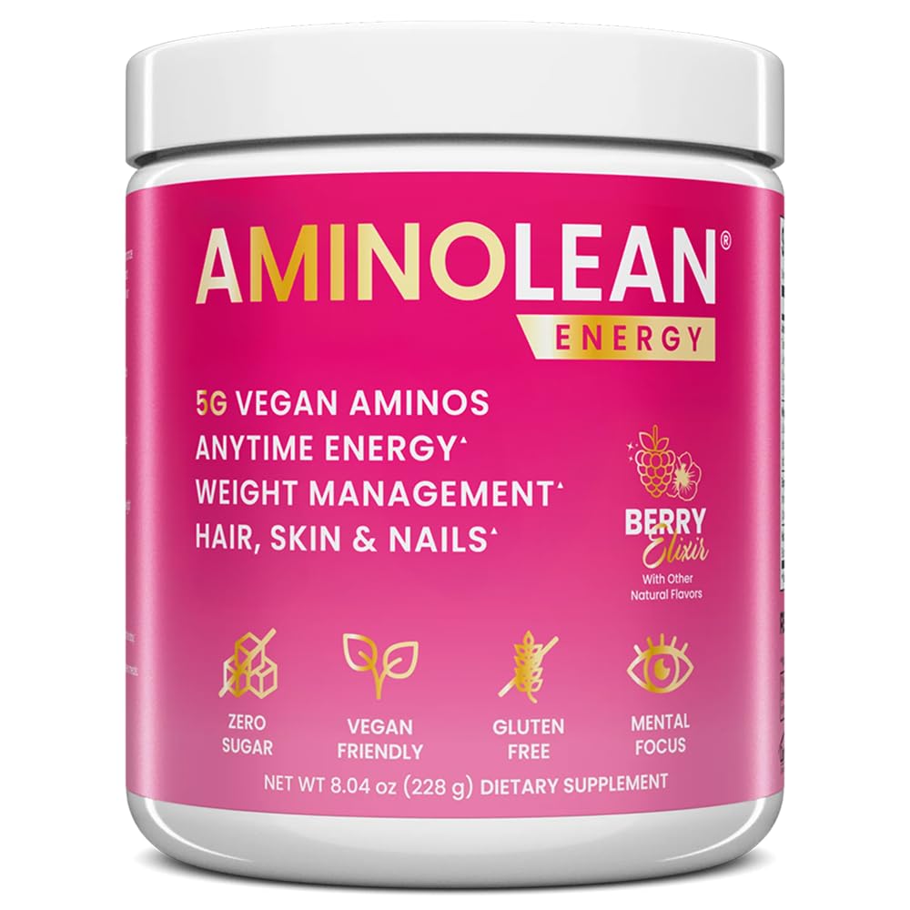 RSP NUTRITION AminoLean Berry Elixir bottle showcasing vegan energy for workouts.