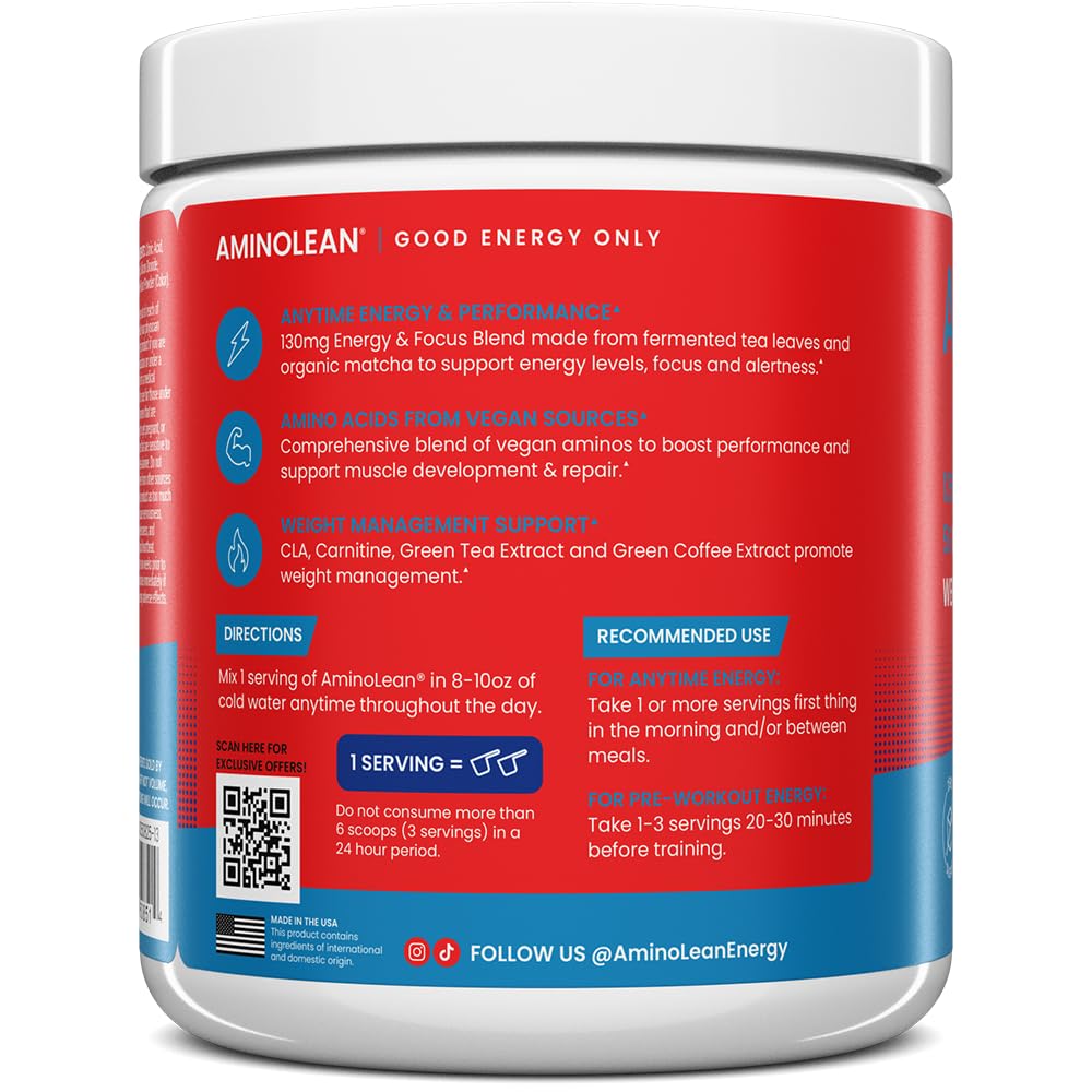 Close-up of AminoLean ICEE ingredients highlighting vegan amino acids and natural caffeine