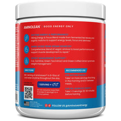 Close-up of AminoLean ICEE ingredients highlighting vegan amino acids and natural caffeine