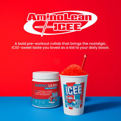 AminoLean ICEE cherry label emphasizing zero sugar and vegan-friendly formula