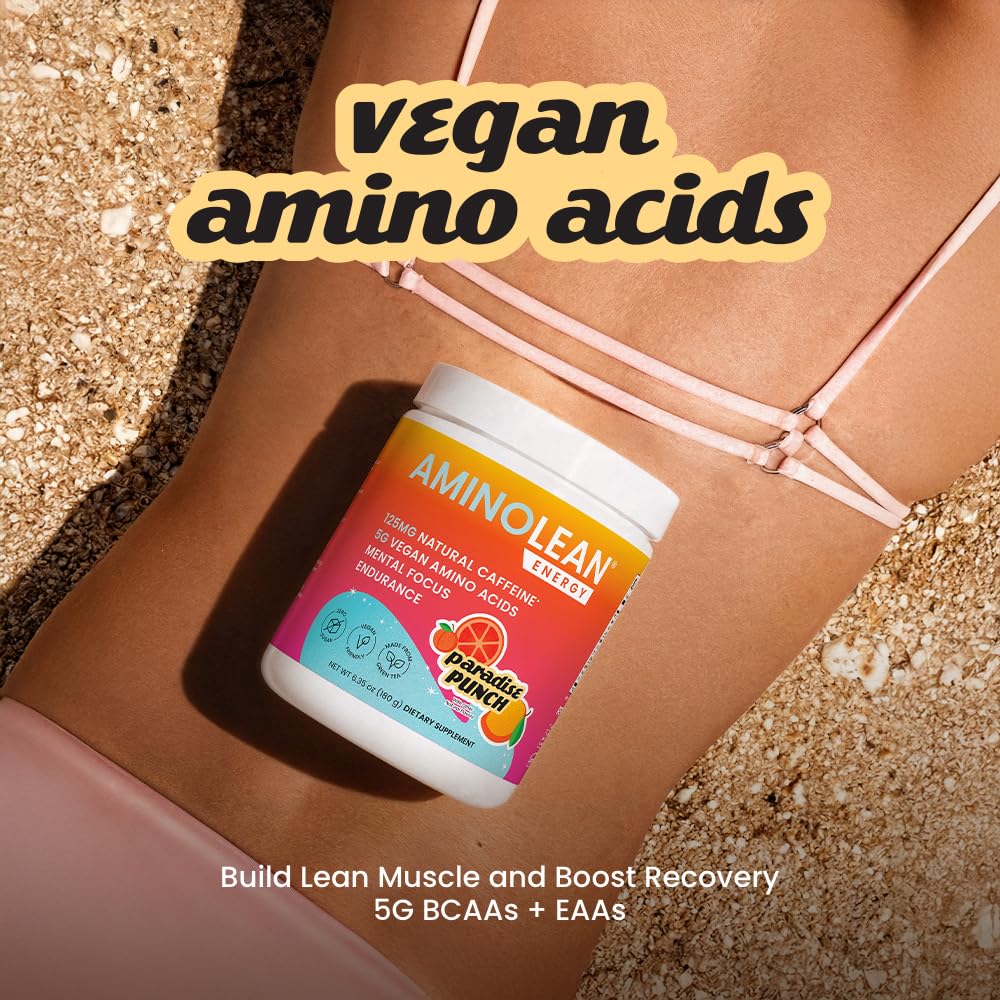 Close-up of vegan amino acids, green tea, and L-Carnitine ingredients