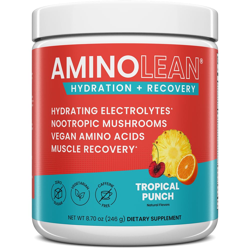 RSP NUTRITION AminoLean Recovery bottle pouring powder for instant hydration during workouts.