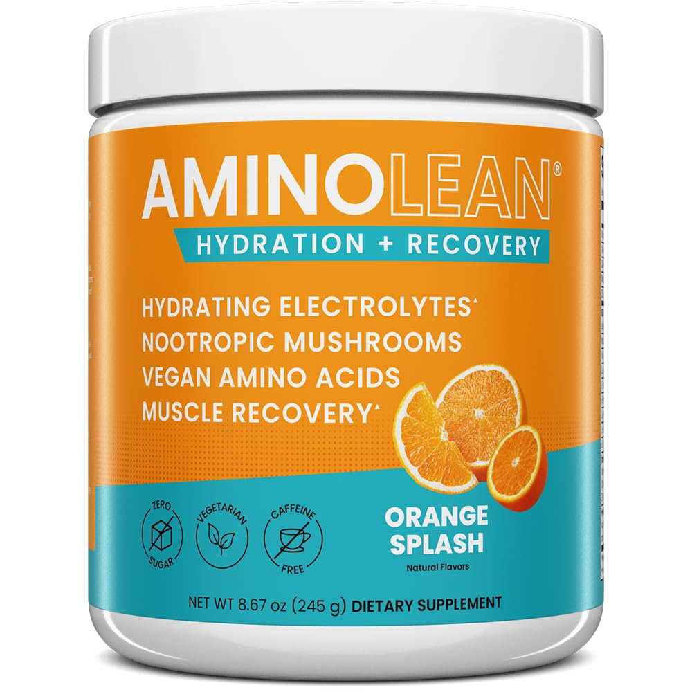 RSP NUTRITION AminoLean Recovery tub showing zero sugar hydration and electrolytes.