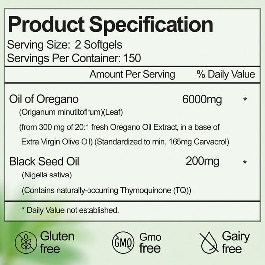 RTQSU Oil of Oregano capsules displayed for convenient daily immune support
