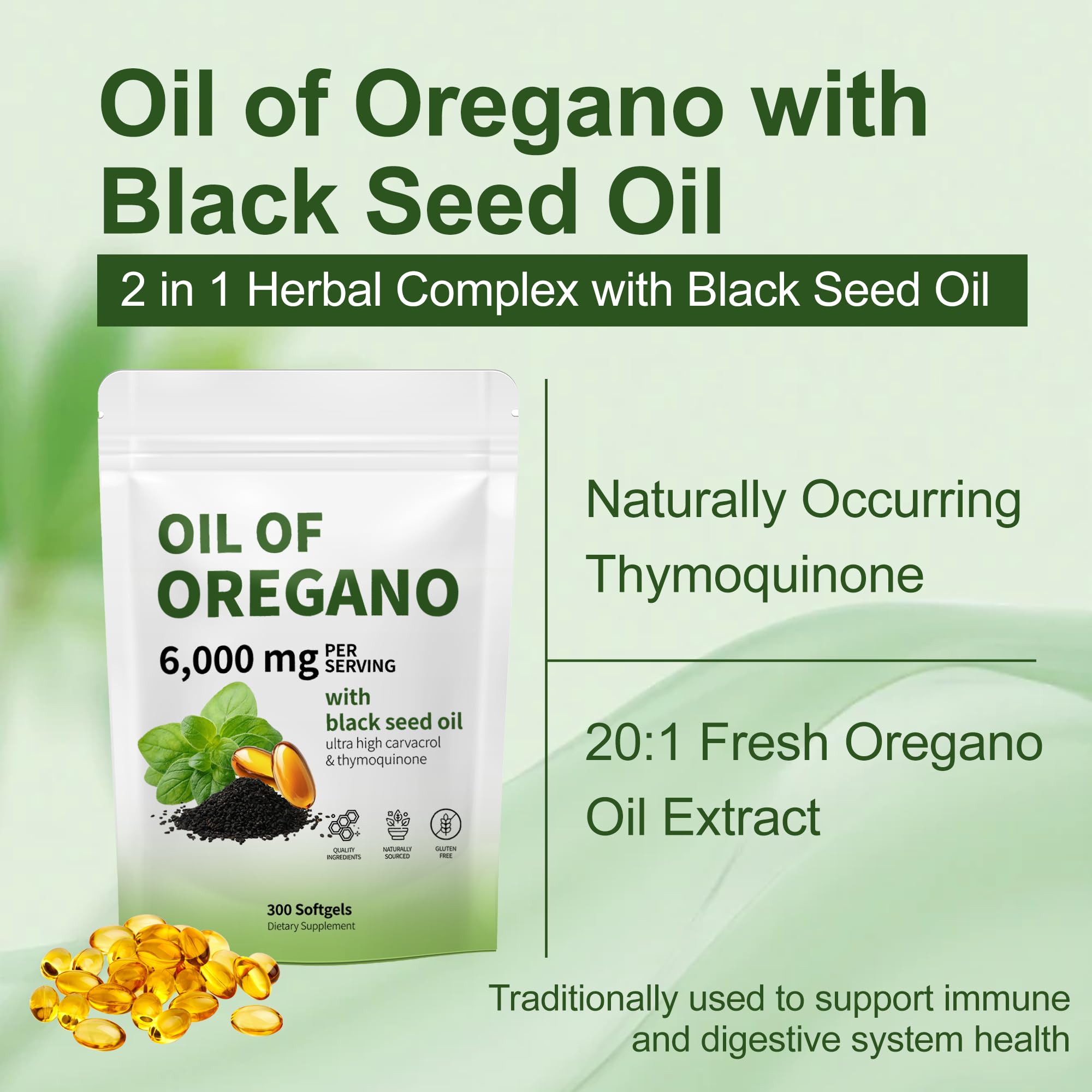 RTQSU oil of oregano with black seed oil bottle pour demonstrates convenient serving