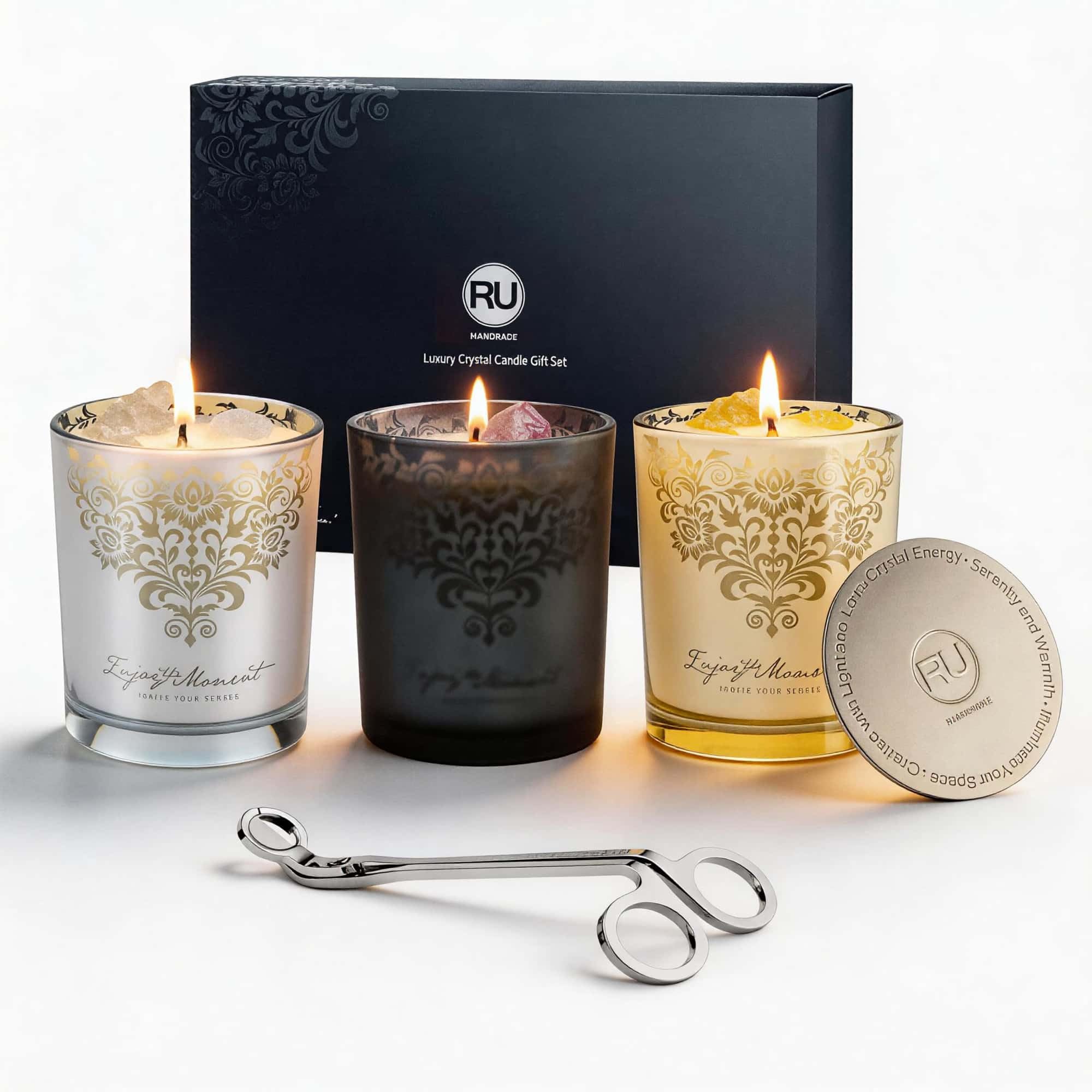 RU HANDMADE Luxury Soy Candle Gift Set in a premium gift box for elegant gifting.