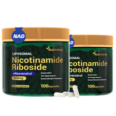 Rubimirez NAD+ bottle closeup highlighting liposomal delivery for enhanced absorption
