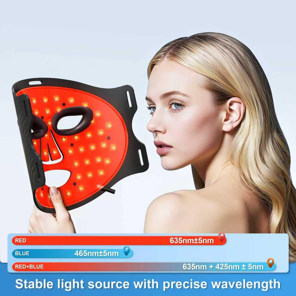 RubraVive LED Light Mask worn on the face for at home therapy.