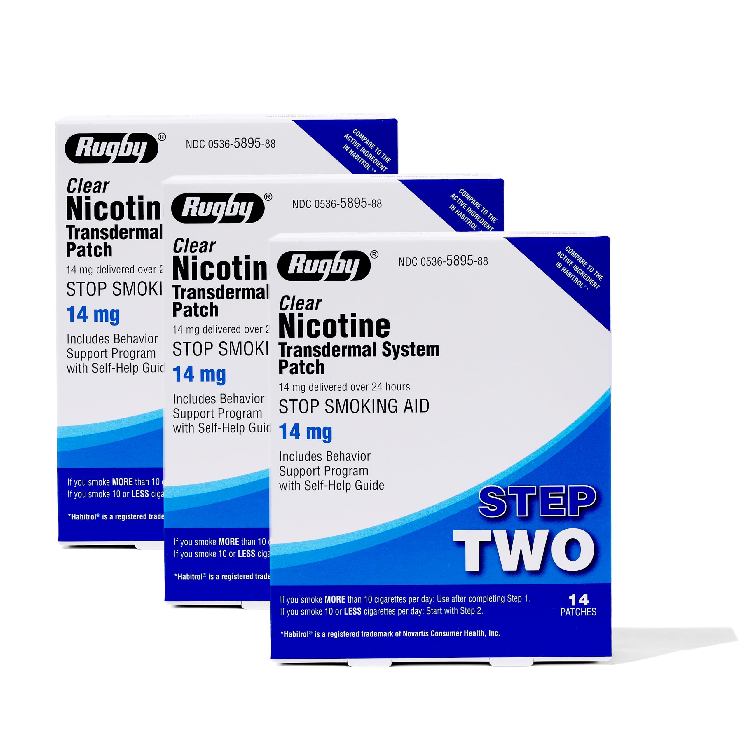 Rugby Clear nicotine patch Step 2 delivers 14 mg over 24 hours for steady support