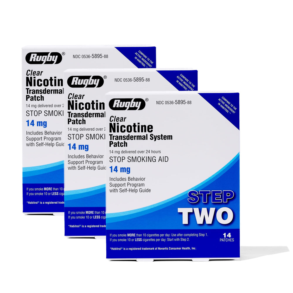 Rugby Clear nicotine patch Step 2 delivers 14 mg over 24 hours for steady support