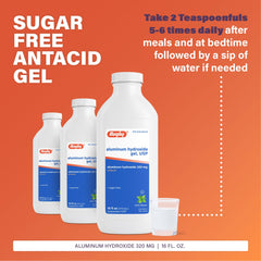 Rugby Laboratories mint flavored antacid liquid packaging conveys OTC convenience.