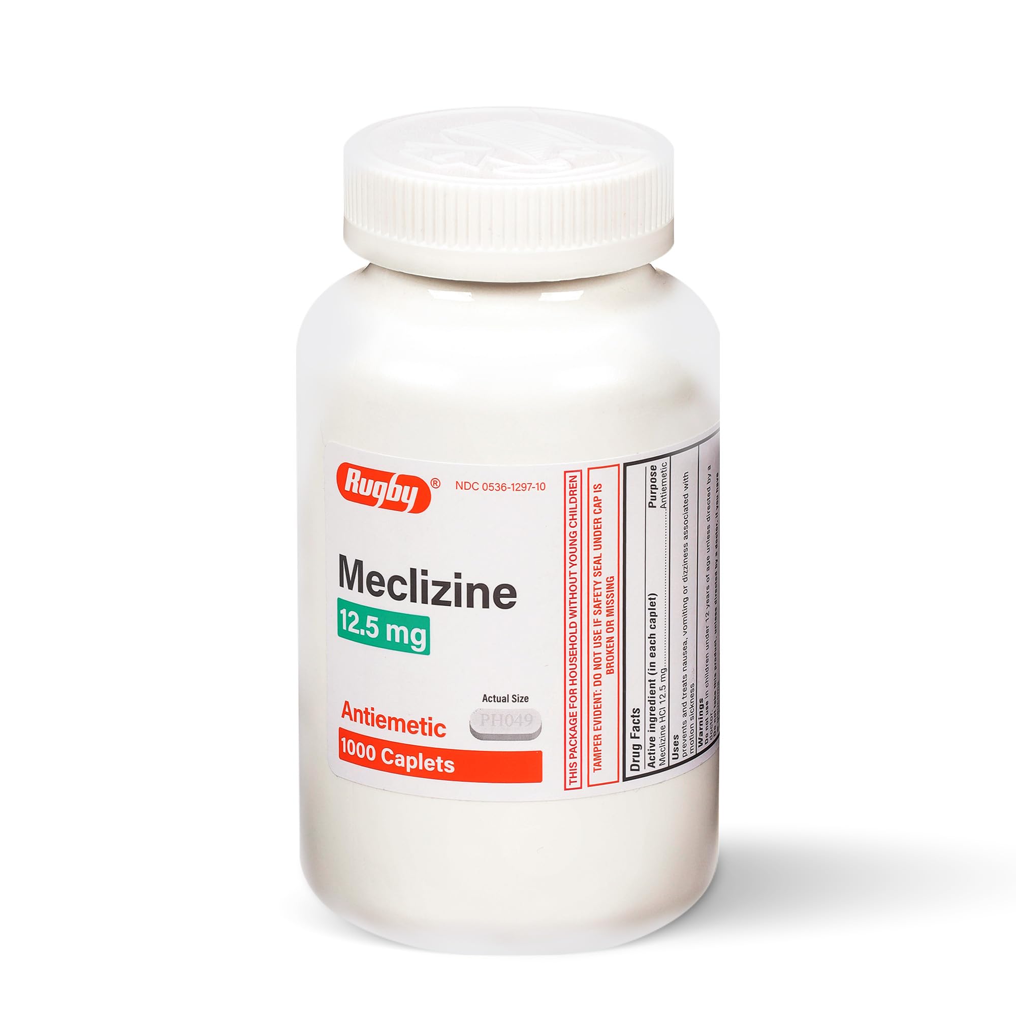 Rugby Laboratories Meclizine caplets in a travel box for on-the-go relief