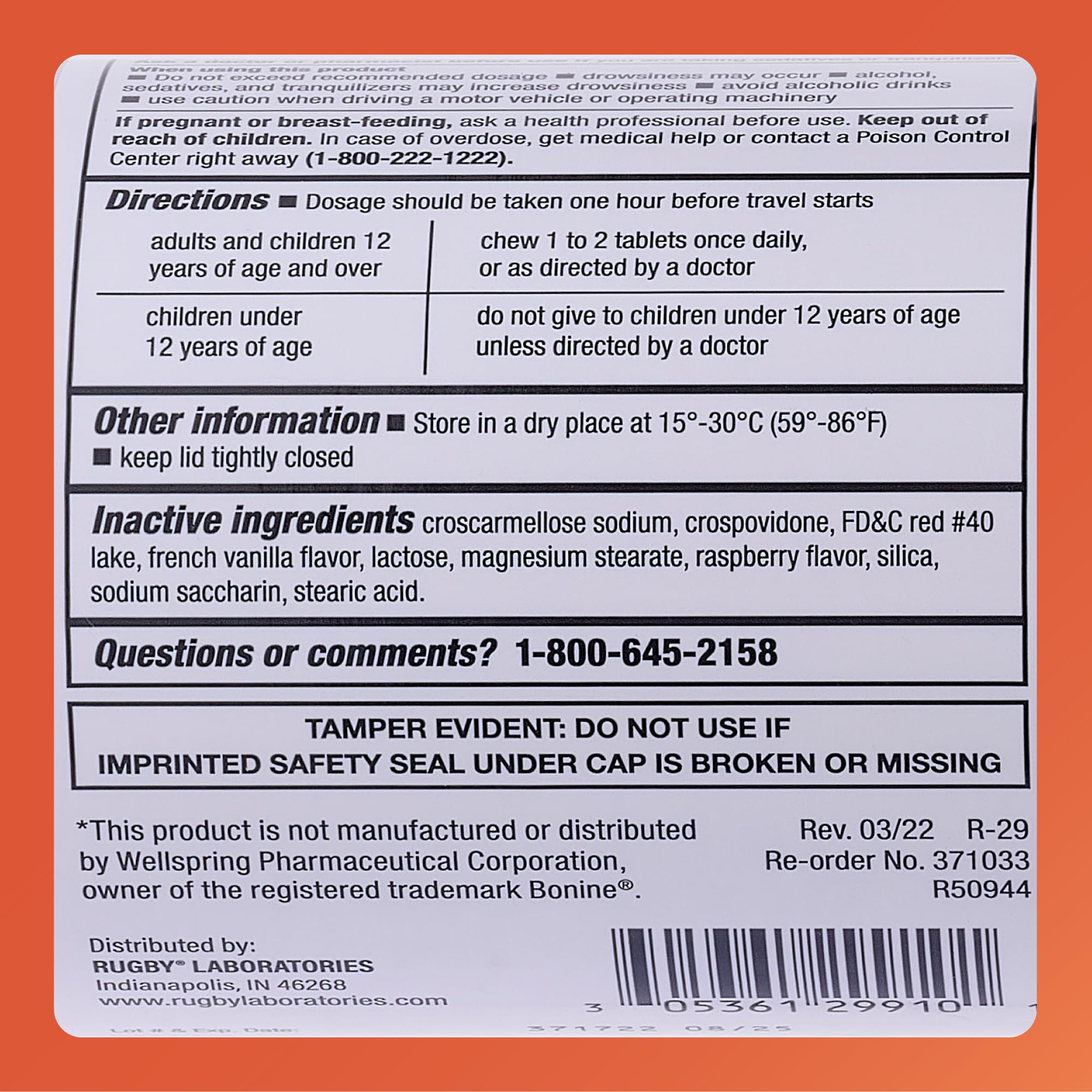 Rugby Laboratories Meclizine 25mg in travel kit, ready when symptoms appear.