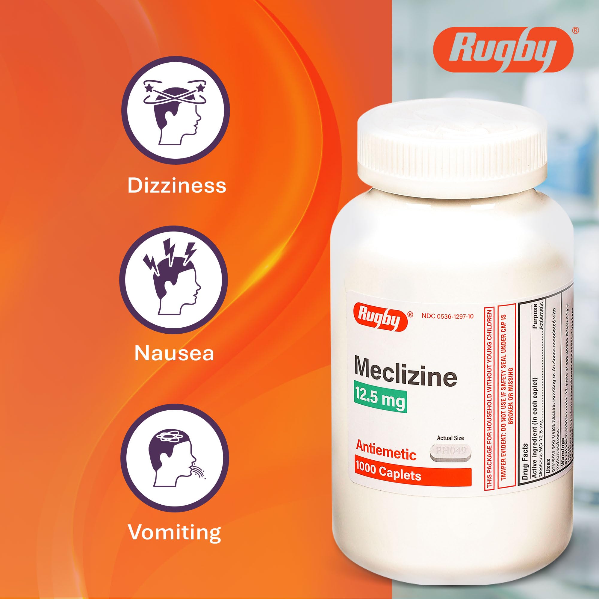 Rugby Laboratories Meclizine caplets in purse-size packaging for road trips