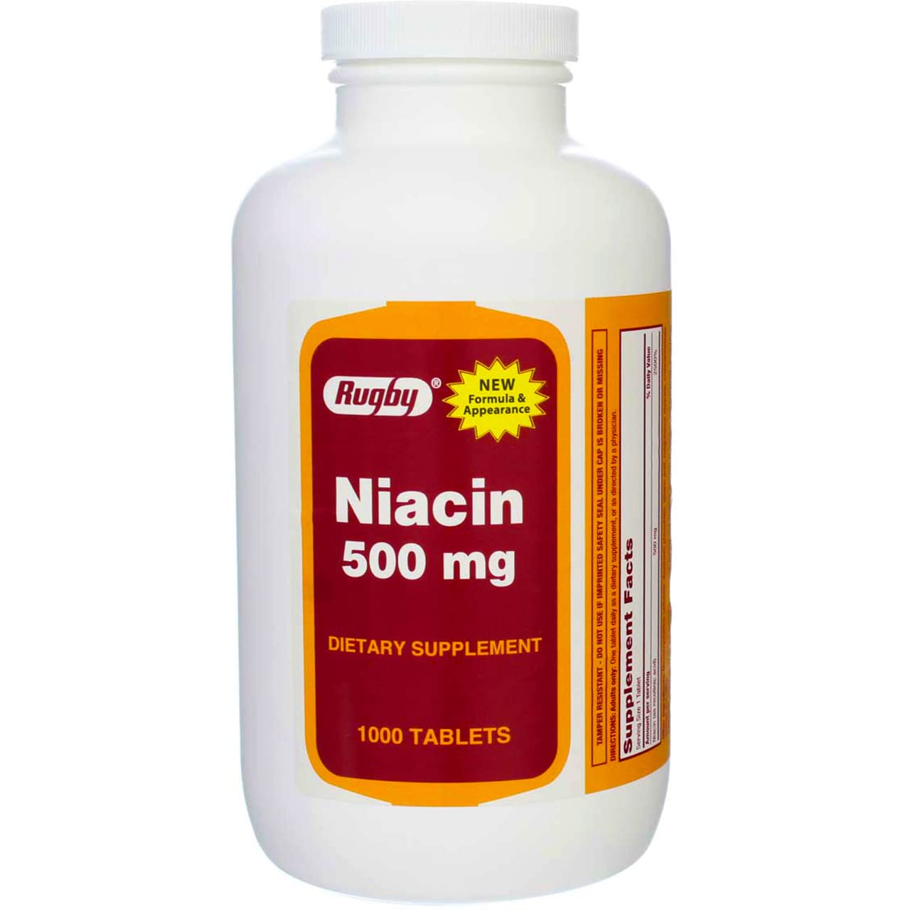 Niacin 500mg tablets pouring from bottle for convenient daily use by adults.