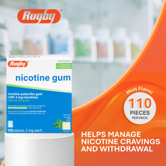 Rugby Laboratories nicotine gum 2mg mint tingling action for craving relief.