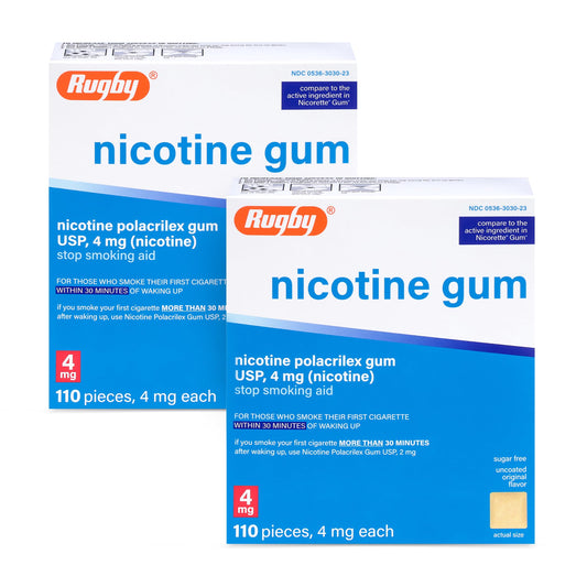 Rugby Laboratories 4mg original nicotine gum packaging for discreet craving management.