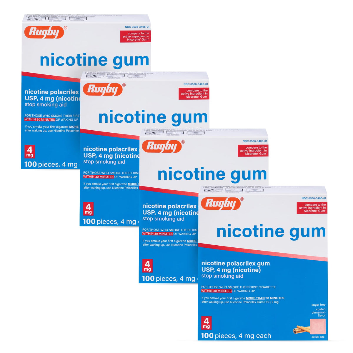 Rugby Laboratories Cinnamon 4mg gum pack front view for quick craving relief.