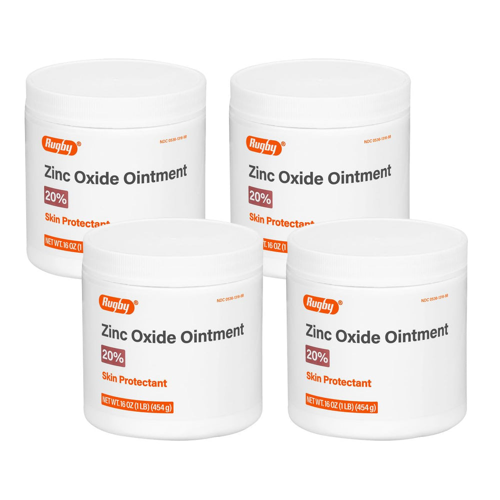 Rugby Laboratories Zinc Oxide Ointment jar close-up, creamy white texture for skin protection.