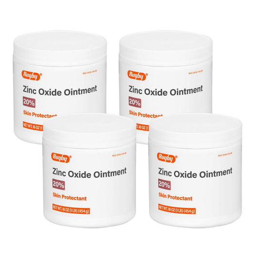 Rugby Laboratories Zinc Oxide Ointment jar close-up, creamy white texture for skin protection.