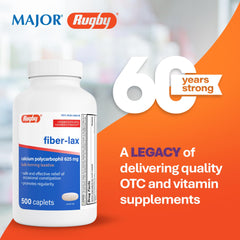 Rugby Lax 625mg bottle back shows dosage and usage notes for informed care.
