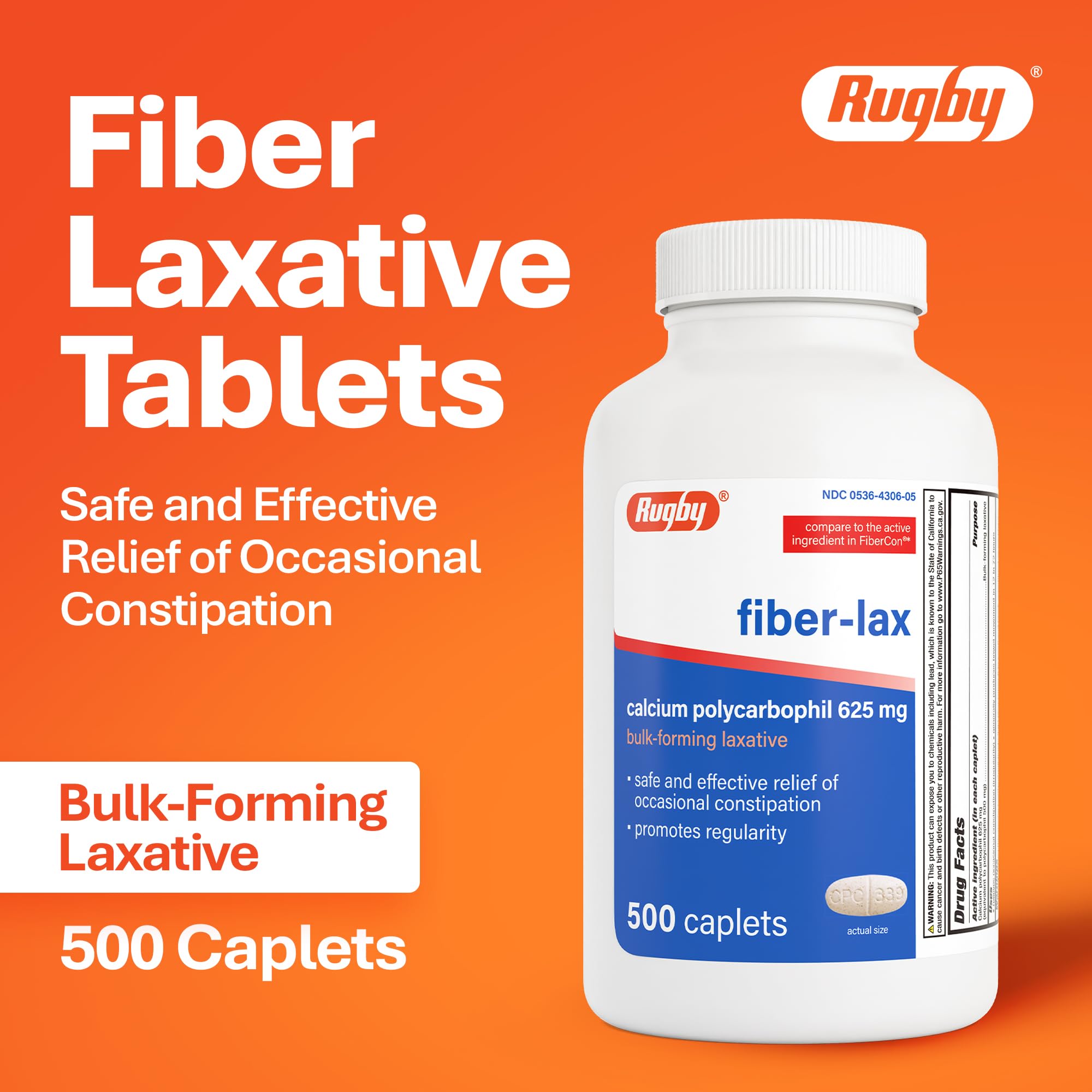 Rugby Lax 625mg opened blister, simple daily fiber option available.